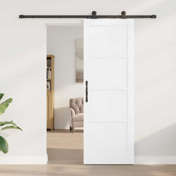 vidaXL Συρόμενη Πόρτα με Σετ Εξαρτημάτων Λευκό 73.5x211 εκ. Συμπαγές Ξύλο Πεύκου