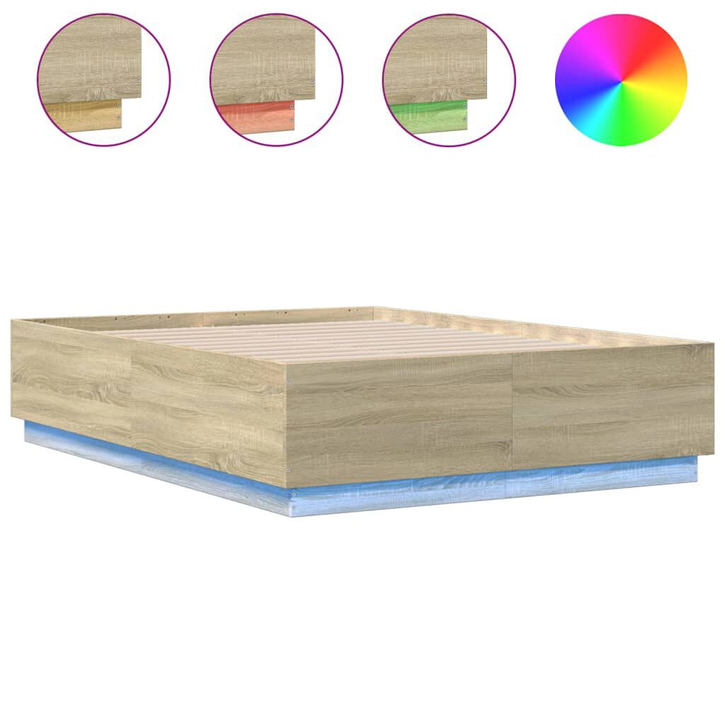 vidaXL Πλαίσιο Κρεβατιού με LED Sonoma Δρυς 135x190εκ. Επεξ. Ξύλο