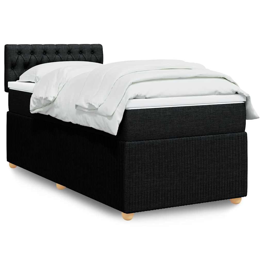 vidaXL Κρεβάτι Boxspring με Στρώμα Μαύρο 90x190 εκ.Υφασμάτινο