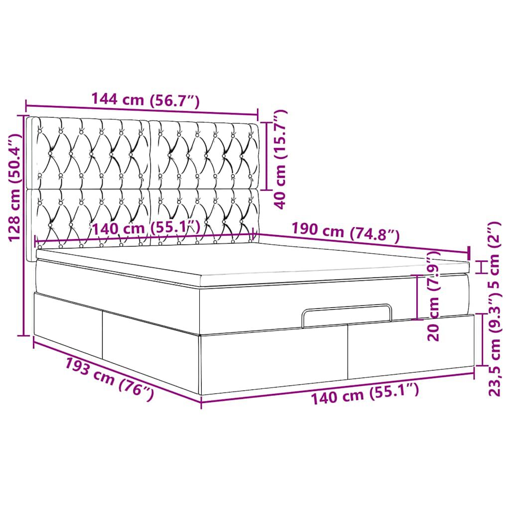 vidaXL Οθωμανικό κρεβάτι με στρώματα Ροζ 140x190cm Βελούδο