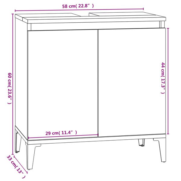 vidaXL Ντουλάπι Νιπτήρα Grey Sonoma 58 x 33 x 60 εκ. Επεξεργ. Ξύλο