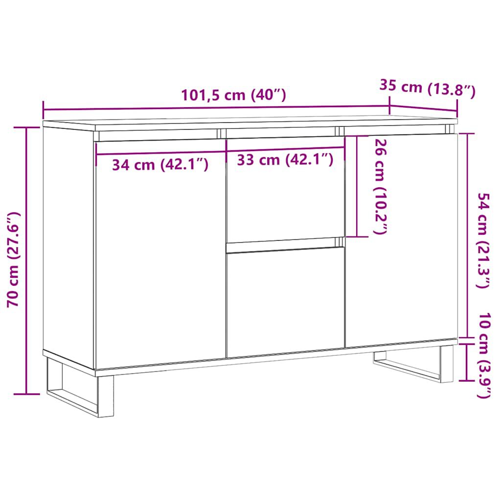 vidaXL Μπουφές Sonoma Δρυς 104 x 35 x 70 εκ. από Επεξεργασμένο Ξύλο
