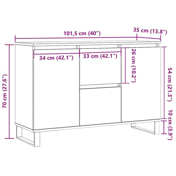 vidaXL Μπουφές Sonoma Δρυς 101,5 x 35 x 70 εκ. από Επεξεργασμένο Ξύλο
