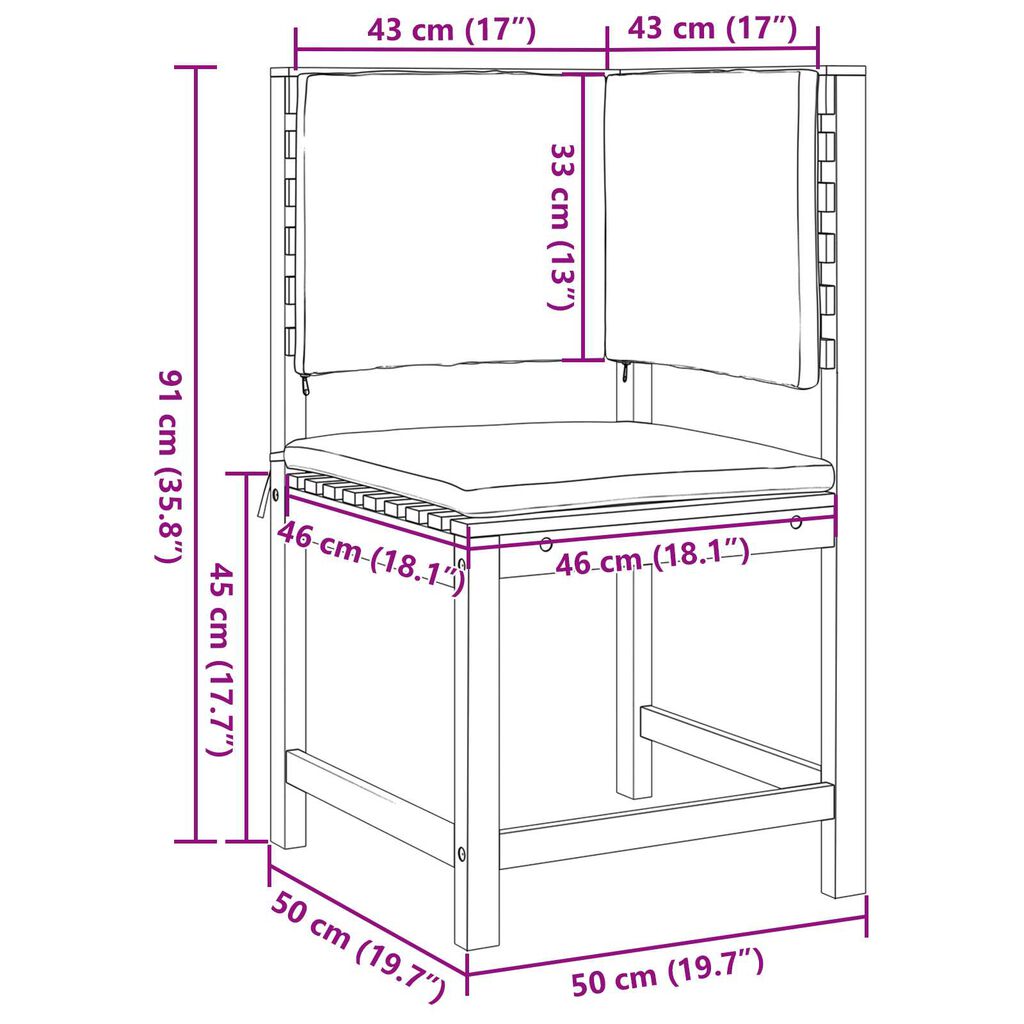 vidaXL Καρέκλα Κήπου Καφέ 50 x 50 x 91 εκ. Μασίφ ξύλο ακακίας