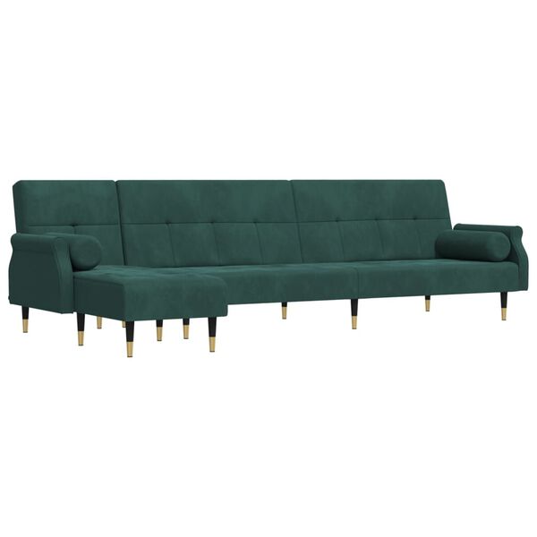 vidaXL Καναπές Κρεβάτι Γωνιακός Σκ. Πράσινο 271x140x70 εκ. Βελούδινος
