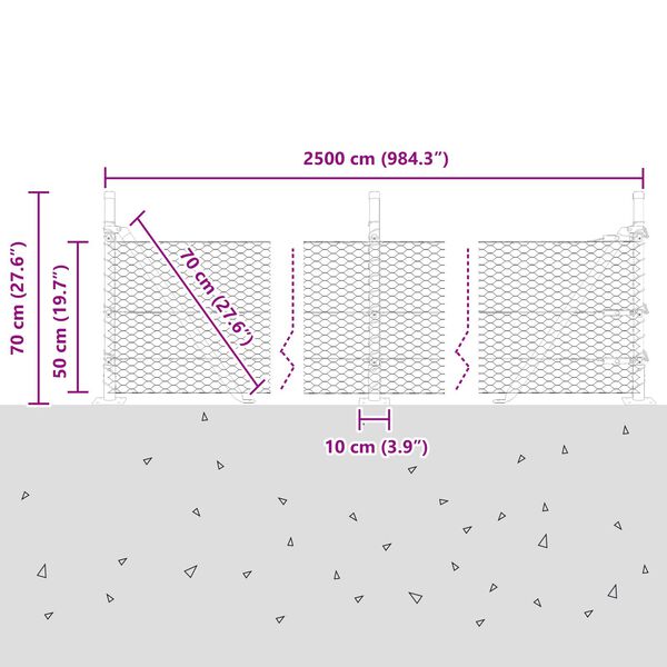 vidaXL Σετ Φράκτη 2 τμχ Γκρι Μέταλλο 25 x 0.5 μ Ανθεκτικό
