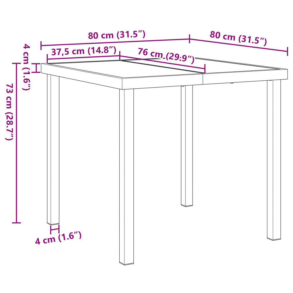 vidaXL Τραπέζι Κήπου Μαύρο 80x80x73 εκ. Λιθοειδές Γυαλί