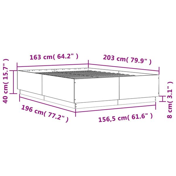 vidaXL Πλαίσιο Κρεβατιού με LED Μαύρο 160x200 εκ Επεξεργ. Ξύλο
