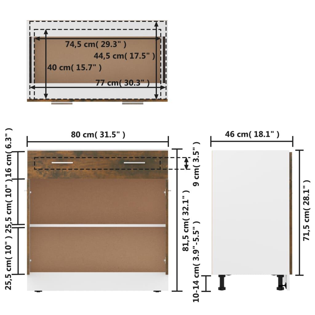 vidaXL Έπιπλο Με Συρτάρι Lyon Καπνιστή Δρυς 80x46x81,5εκ.