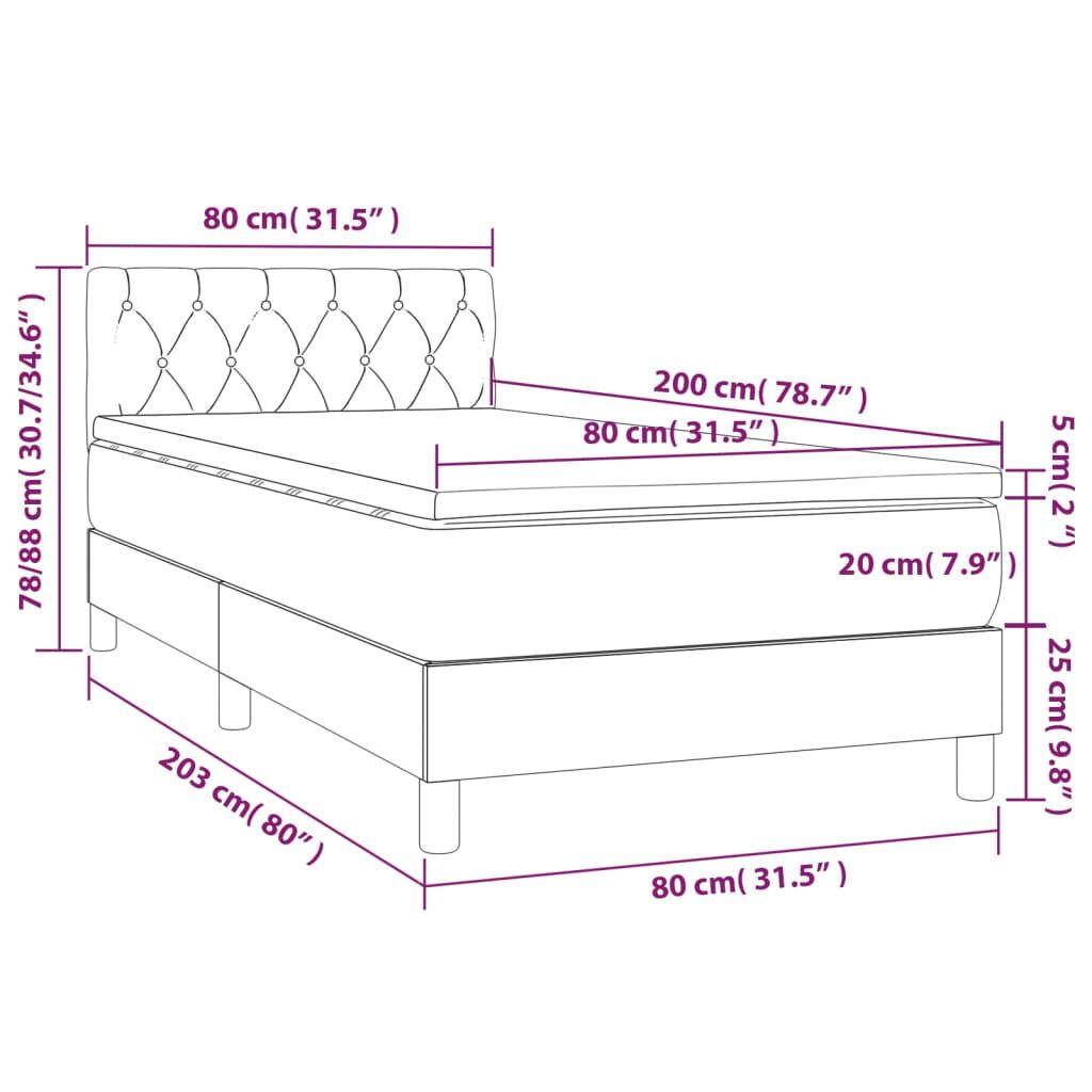 vidaXL Κρεβάτι Boxspring με Στρώμα Σκούρο Μπλε 80 x 200 εκ. Βελούδινο