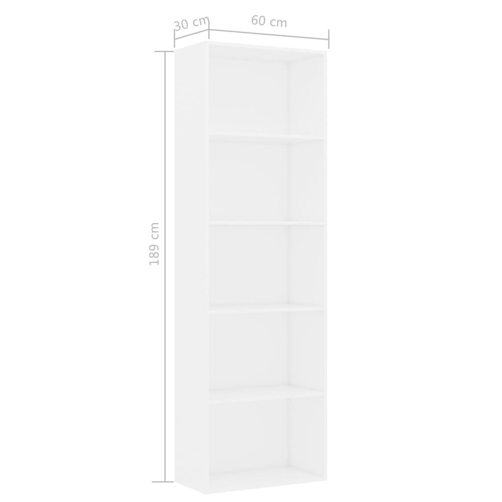 vidaXL Βιβλιοθήκη με 5 Ράφια Λευκή 60 x 30 x 189 εκ. από Επεξ. Ξύλο