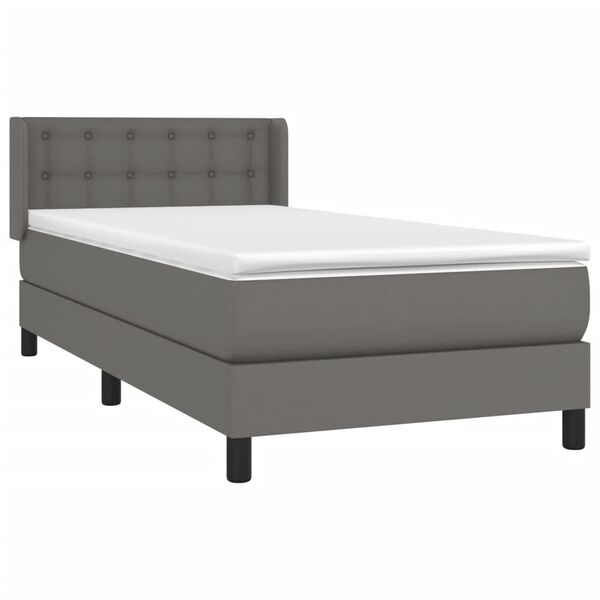vidaXL Κρεβάτι Boxspring με Στρώμα Γκρι 100x200εκ. από Συνθετικό Δέρμα
