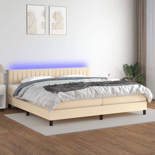 vidaXL &Kappa;&rho;&epsilon;&beta;ά&tau;&iota; Boxspring &mu;&epsilon; &Sigma;&tau;&rho;ώ&mu;&alpha; & LED &Kappa;&rho;&epsilon;&mu; 200x200 &epsilon;&kappa;. &Upsilon;&phi;&alpha;&sigma;&mu;ά&tau;&iota;&nu;&omicron;
