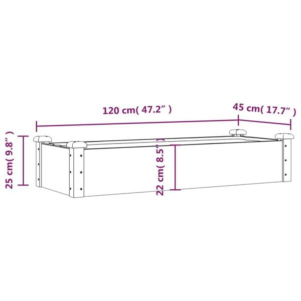 vidaXL Ζαρντινιέρα Υπερυψ. με Επένδυση 120x45x25 εκ. Μασίφ Ξύλο Ελάτης