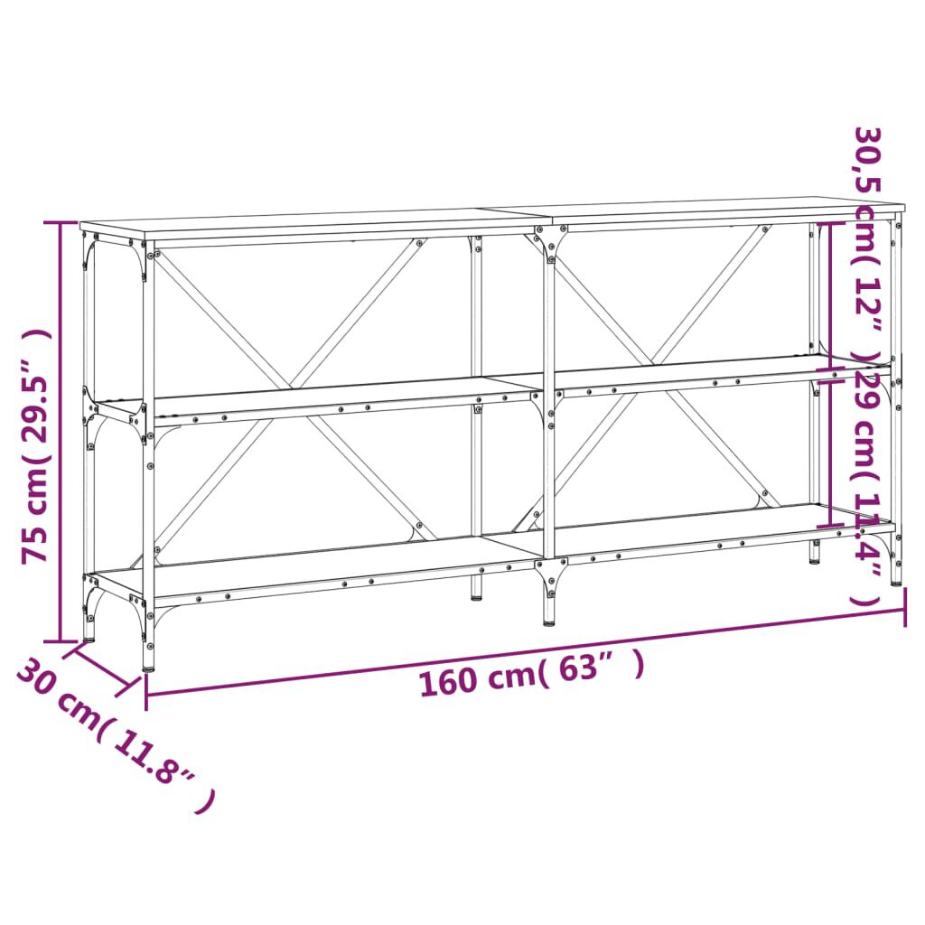 vidaXL Τραπέζι Κονσόλα Sonoma Δρυς 160x30x75 εκ. Επεξ. Ξύλο/Σίδηρος