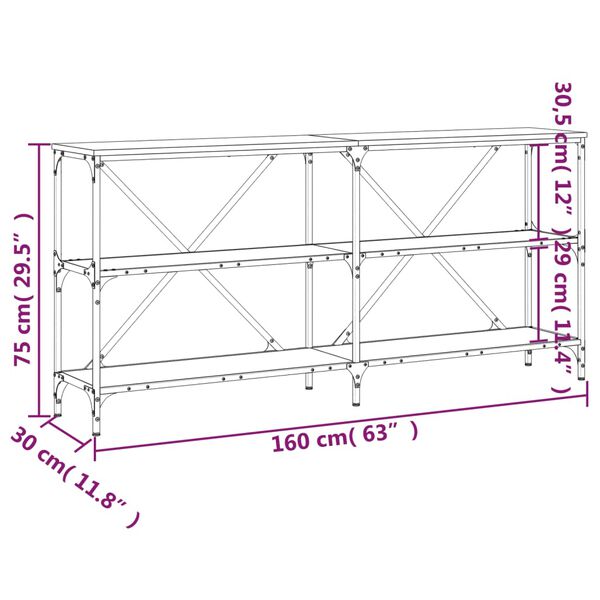 vidaXL Τραπέζι Κονσόλα Sonoma Δρυς 160x30x75 εκ. Επεξ. Ξύλο/Σίδηρος