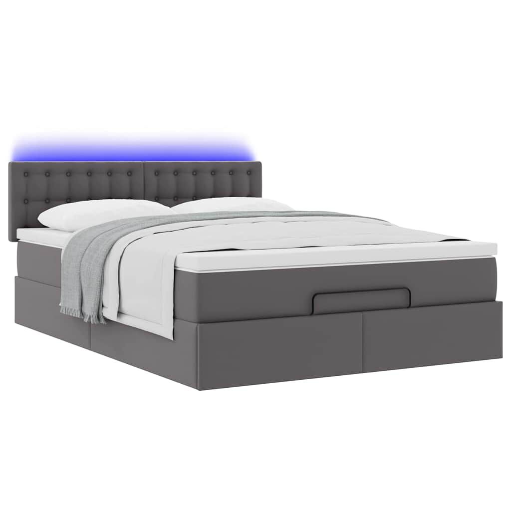 vidaXL Οθωμανικό κρεβάτι με στρώματα & LEDs Γκρι Faux Leather