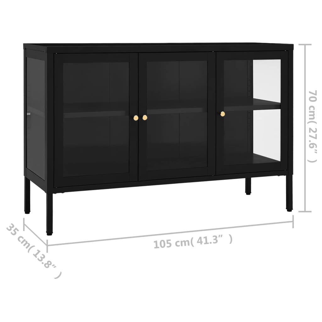 vidaXL Μπουφές Μαύρος 105 x 35 x 70 εκ. από Ατσάλι και Γυαλί