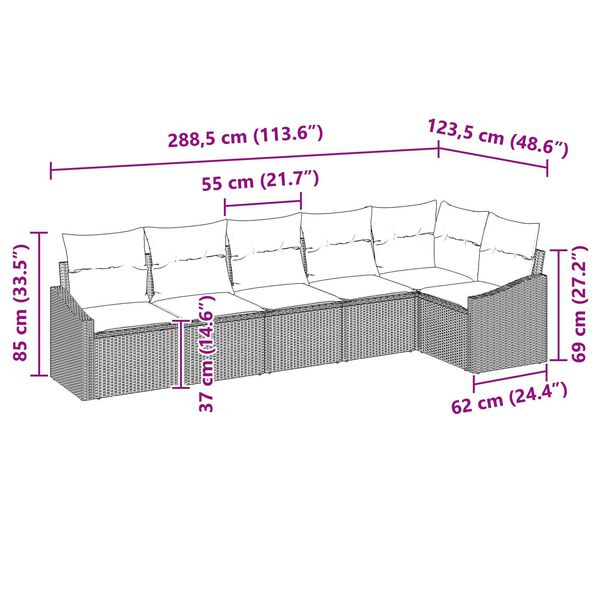 vidaXL Σέτ φαγητού για κήπο 6 pcs Μαύρο Πολυ rattan, βαμμένο ατσάλι