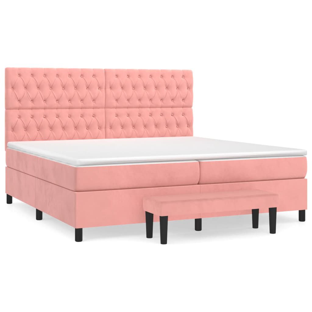 vidaXL Κρεβάτι Boxspring με Στρώμα Ροζ 200x200 εκ. Βελούδινο