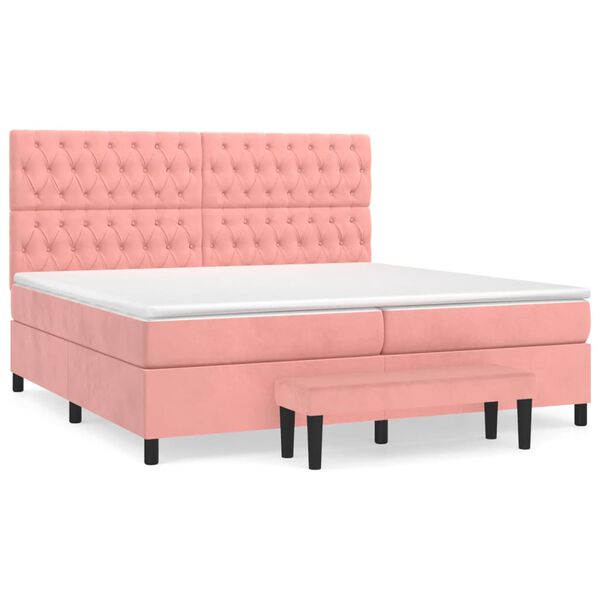 vidaXL Κρεβάτι Boxspring με Στρώμα Ροζ 200x200 εκ. Βελούδινο