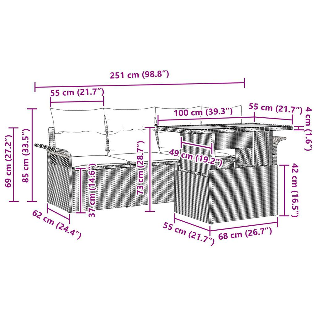 vidaXL Σετ Καναπέ Κήπου με μαξιλάρι 5 pcs Γκρι 100 x 55 x 73 εκ