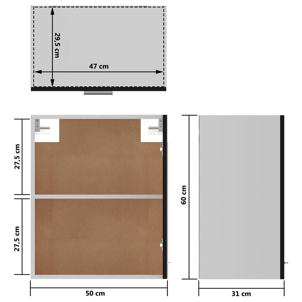 vidaXL Ντουλάπι Κρεμαστό Lyon Μαύρο 50x31x60 εκ. από Επεξ. Ξύλο