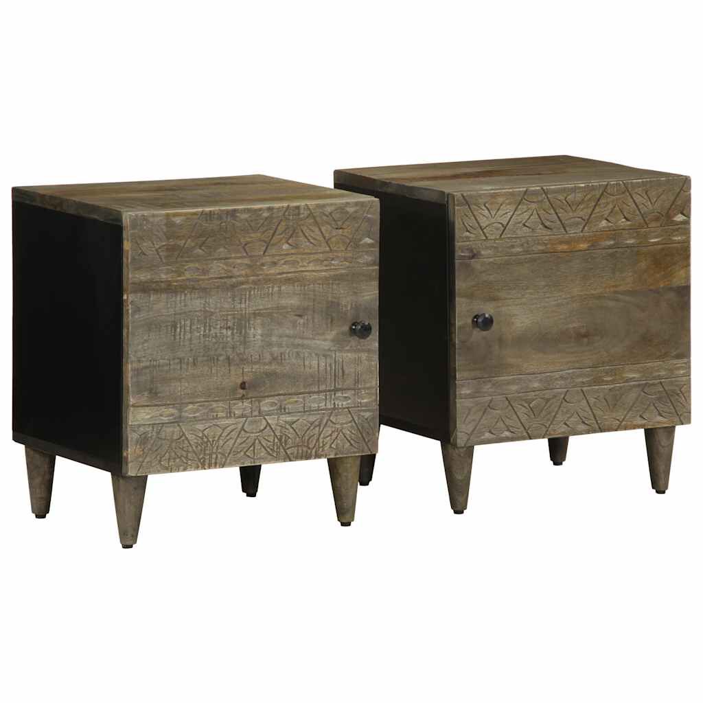 vidaXL Κομοδίνα 2 τεμάχια ανοιχτό γκρι 40x33x46 cm μασίφ ξύλο Mango