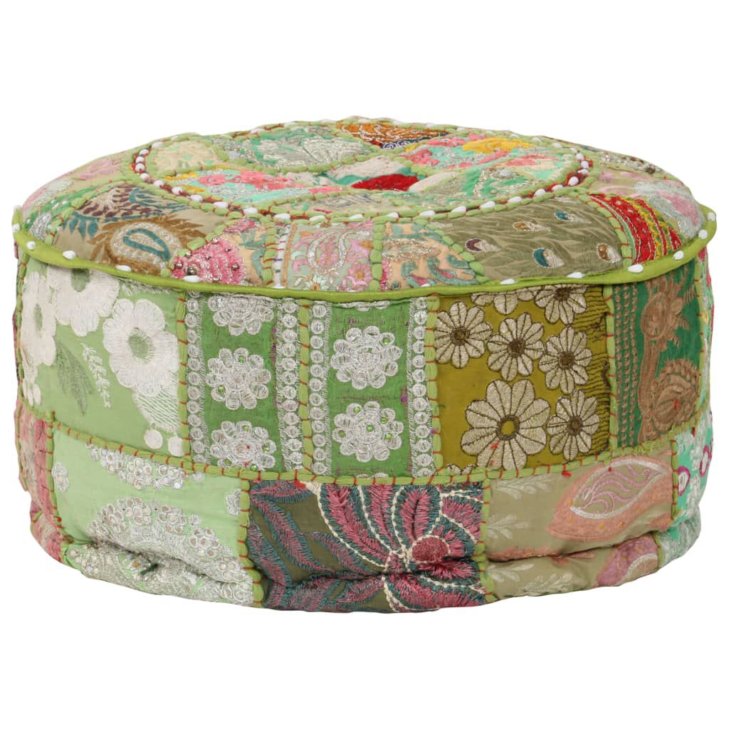 vidaXL Πουφ Patchwork Στρογγυλό Χειροποίητο Πράσινο 40x20 εκ. Βαμβάκι