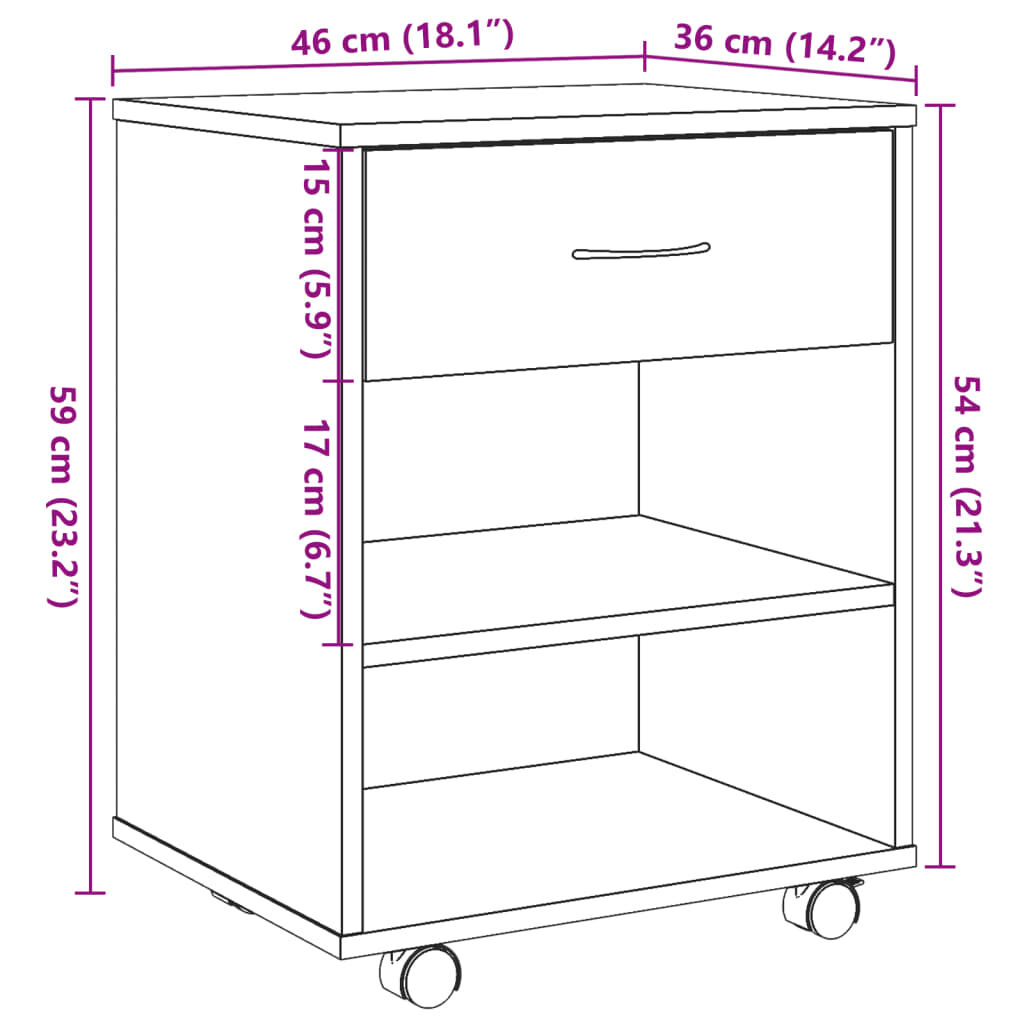 vidaXL Ντουλάπι Τροχήλατο Παλιό Ξύλο 46 x 36 x 59 εκ. από Μοριοσανίδα