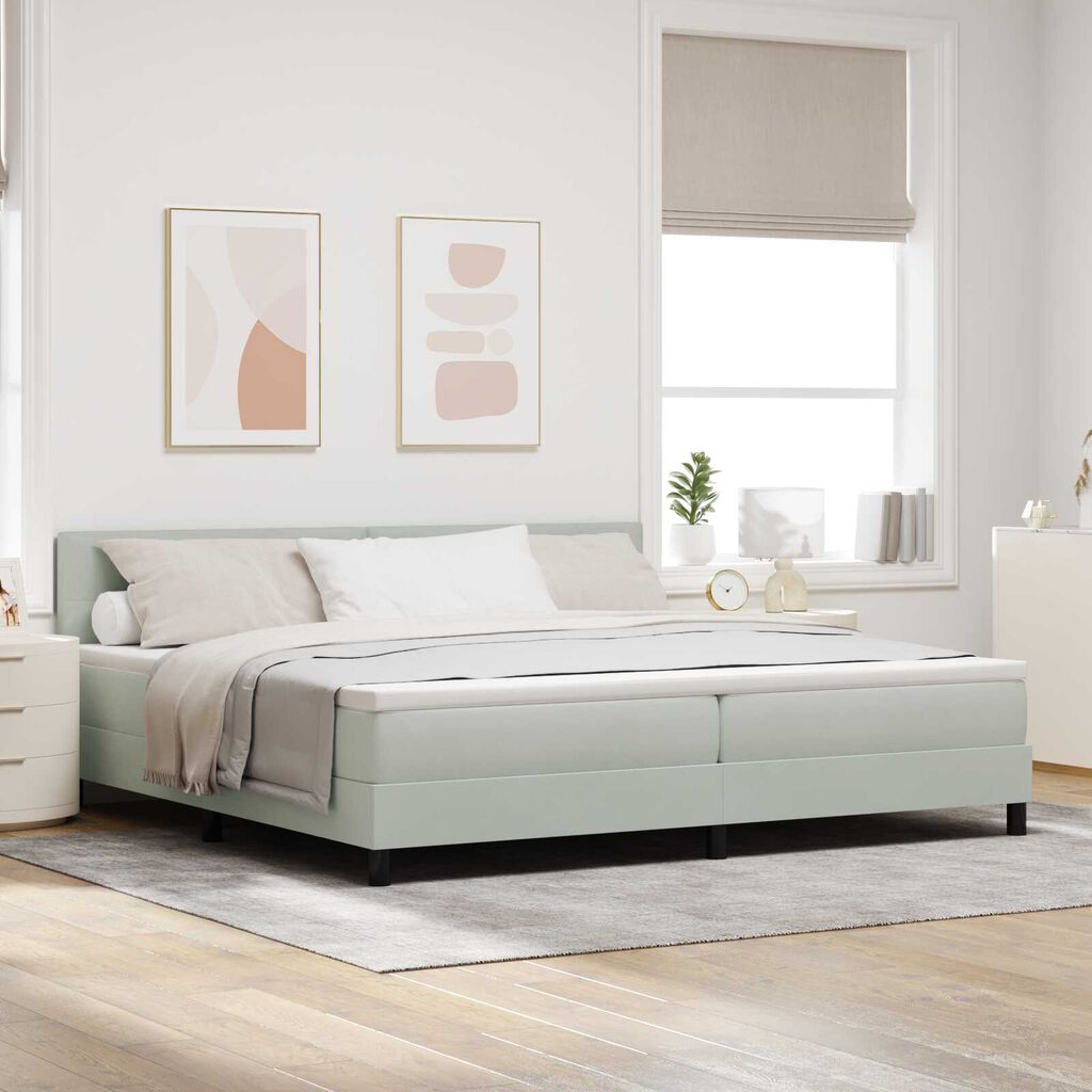 vidaXL Κρεβάτι Box Spring με Στρώμα & LED Φωτισμός Γκρι 200x200 εκ Βελούδο