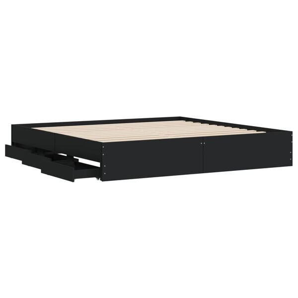 vidaXL Πλαίσιο Κρεβατιού με Συρτάρια Μαύρο 180x200 εκ Επεξεργ. Ξύλο
