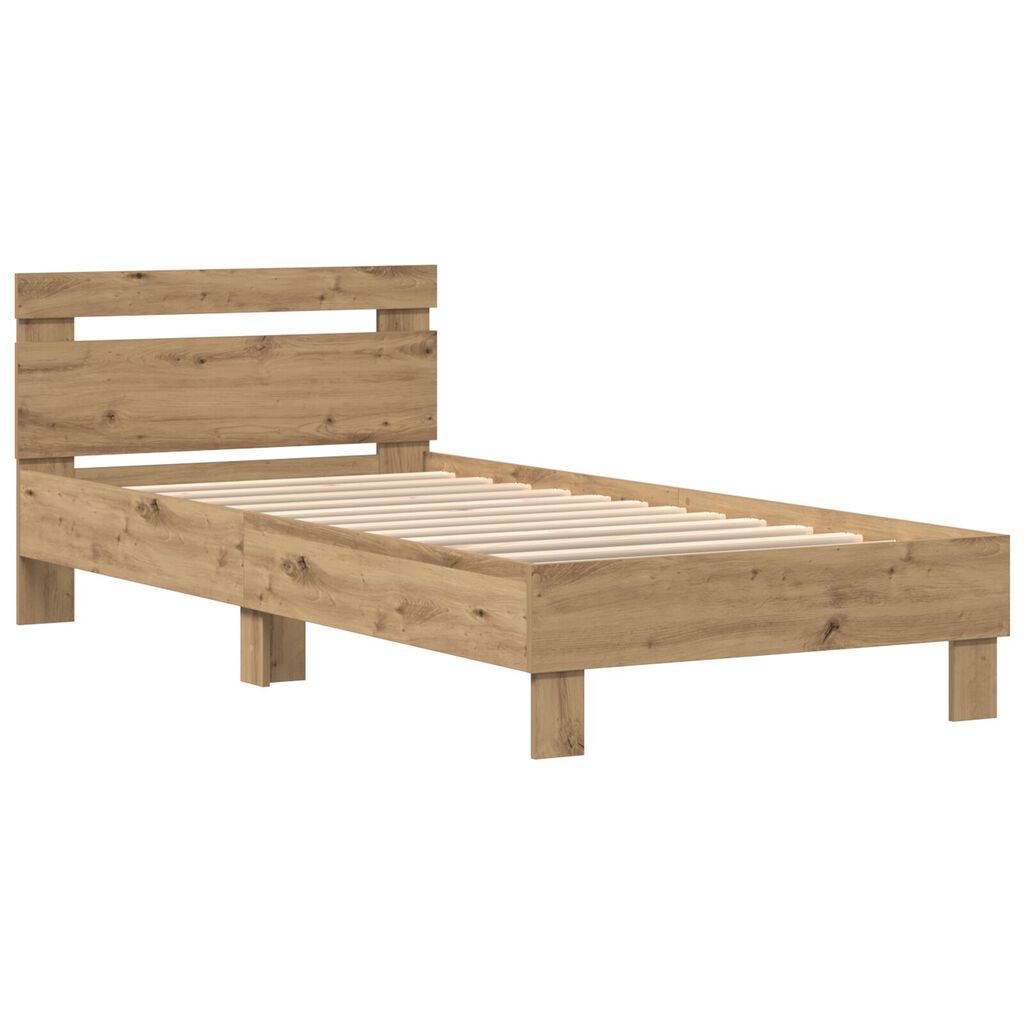 Bed Frame με LED Φώτα Artisan Oak 90x190 cm Κατασκευασμένο Ξύλο