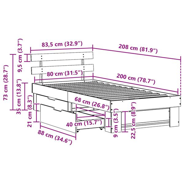 vidaXL Σκελετός Κρεβατιού Καφέ κεριού 80 x 200 cm Ξύλο πεύκου