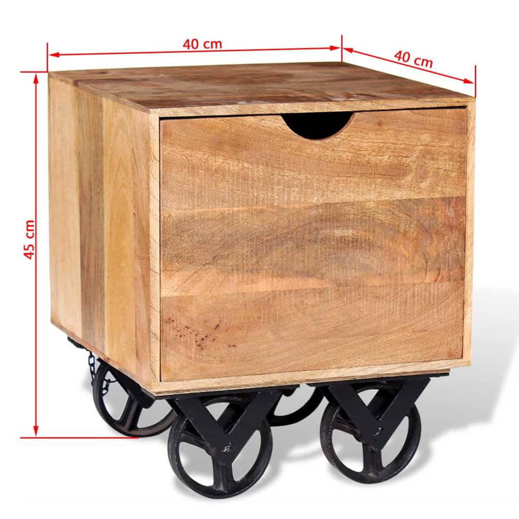 vidaXL Τραπέζι Βοηθητικό με Συρτάρι Ροδάκια 40x40x45 εκ. Ξύλο Μάνγκο