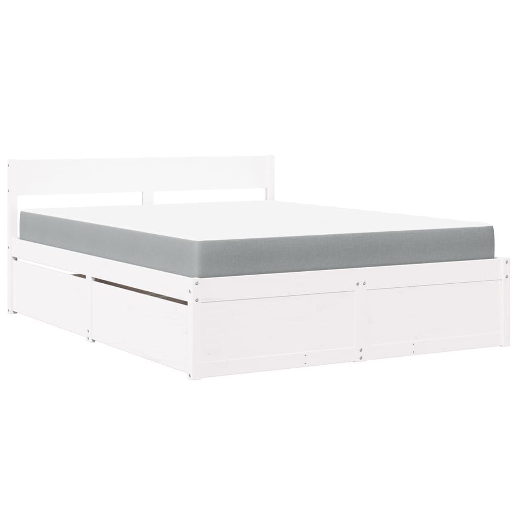 vidaXL Κρεβάτι με Συρτάρια+Στρώμα Λευκό 160x200 εκ. Μασίφ Ξύλο Πεύκου