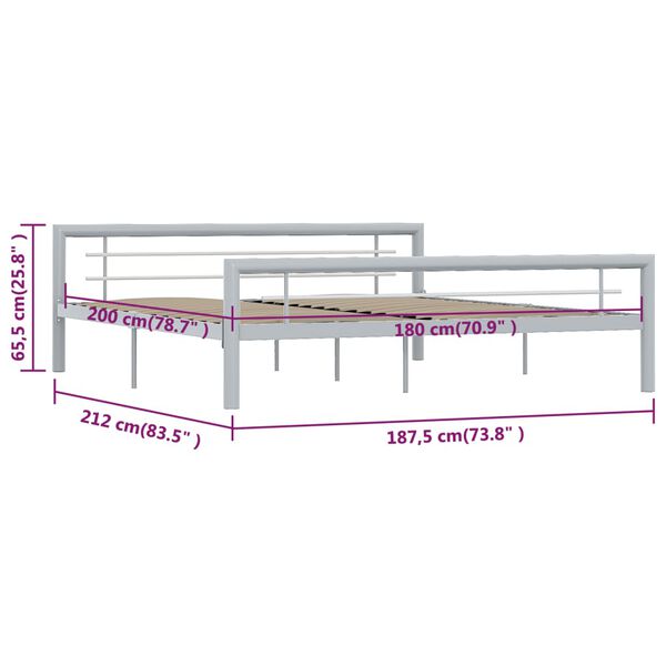 vidaXL Πλαίσιο Κρεβατιού Γκρι / Λευκό 180 x 200 εκ. Μεταλλικό