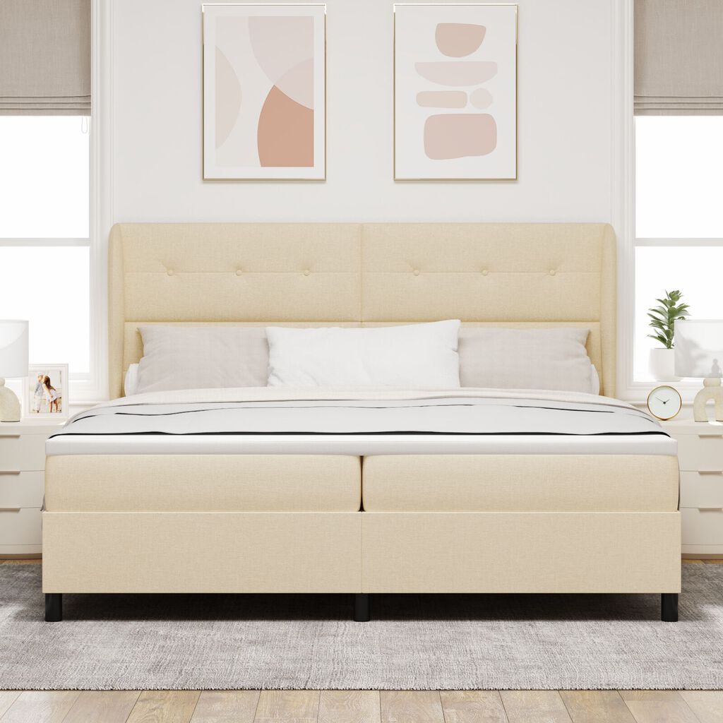 vidaXL Κρεβάτι Box Spring με Στρώμα - Κρεμ, 200x200 εκ. Ύφασμα