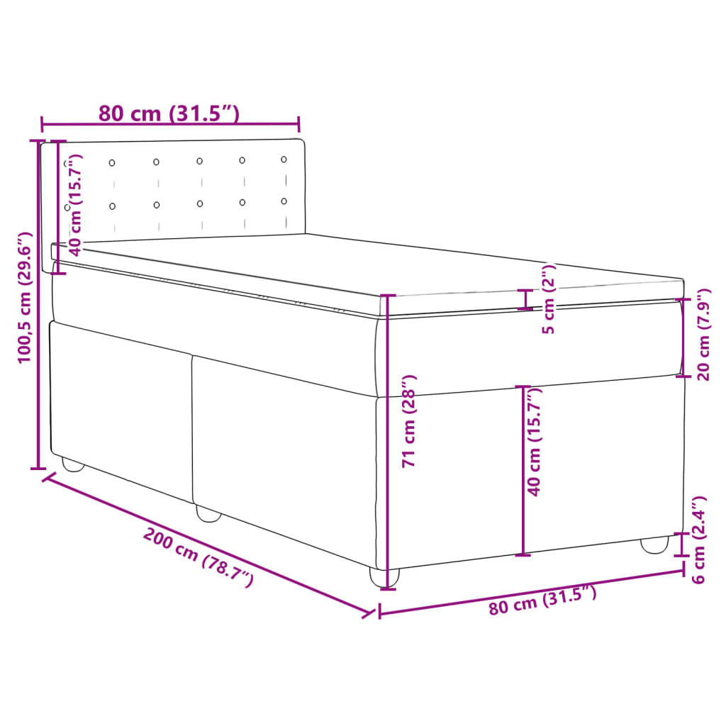 vidaXL Κρεβάτι Boxspring με Στρώμα Κρεμ 80 x 200 εκ. Υφασμάτινο