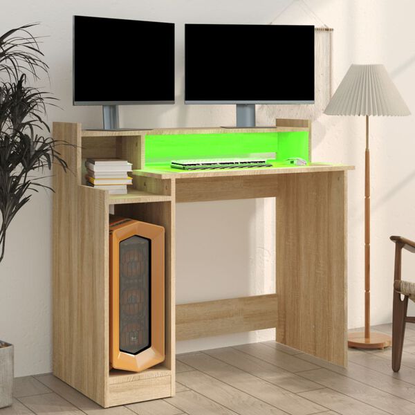 vidaXL Γραφείο με LED Sonoma δρυς 97x45x90 εκ. Επεξεργ. Ξύλο