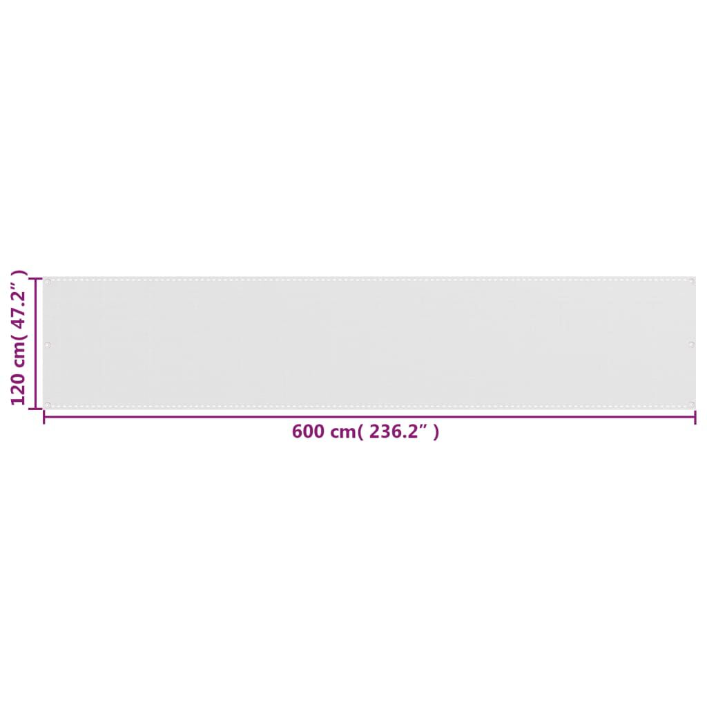 vidaXL Διαχωριστικό Βεράντας Λευκό 120 x 600 εκ. από HDPE