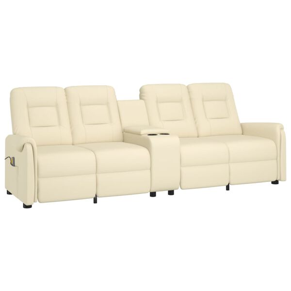 vidaXL Πολυθρόνα Μασάζ Τετραθέσια με Ποτηροθήκη Ανακλινόμενη Κρεμ