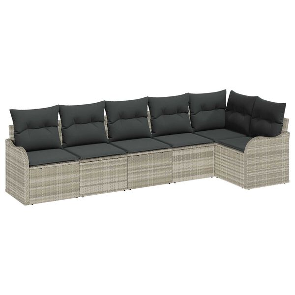 vidaXL Σετ Καναπέ Κήπου με μαξιλάρι 6 pcs Ανοιχτό γκρι Πολυ ράταν