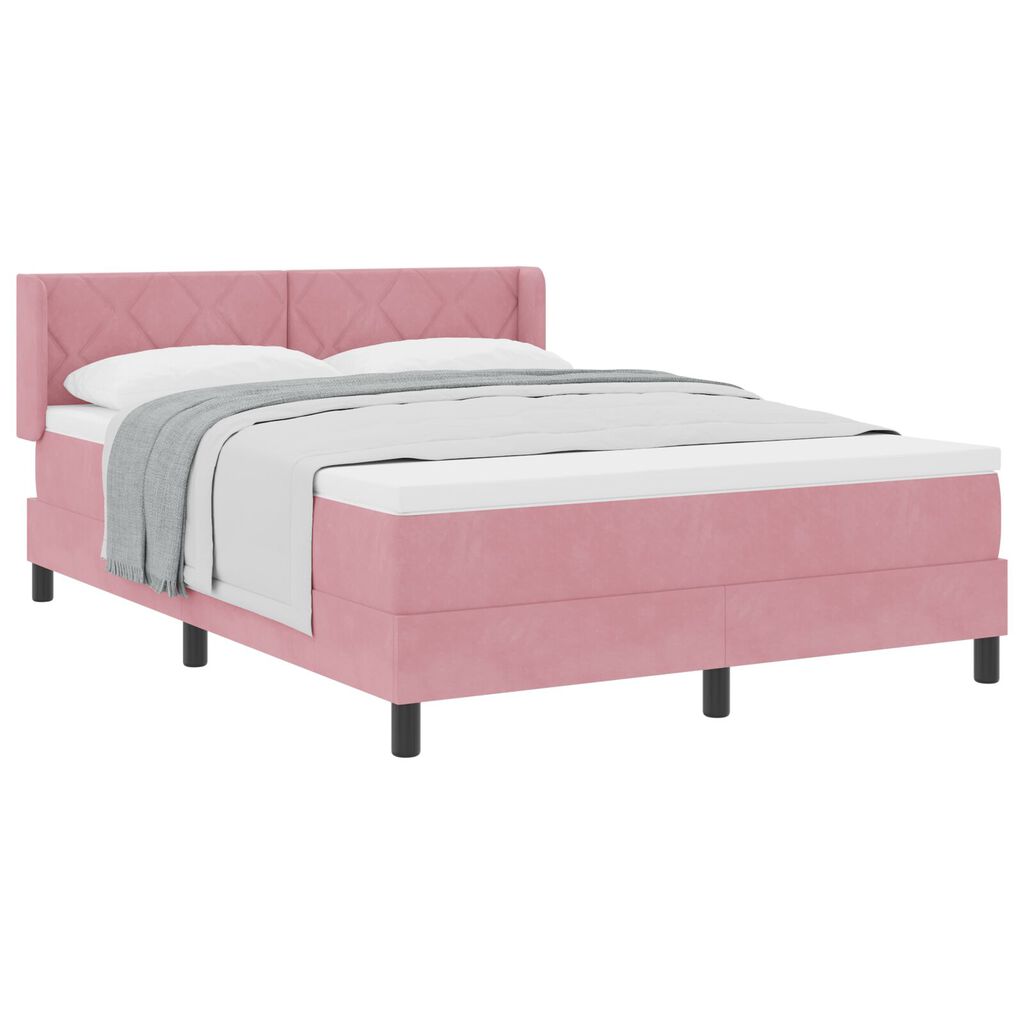 κρεβάτι Box Spring με στρώμα vidaXL Ροζ 160x200 εκ. βελούδο