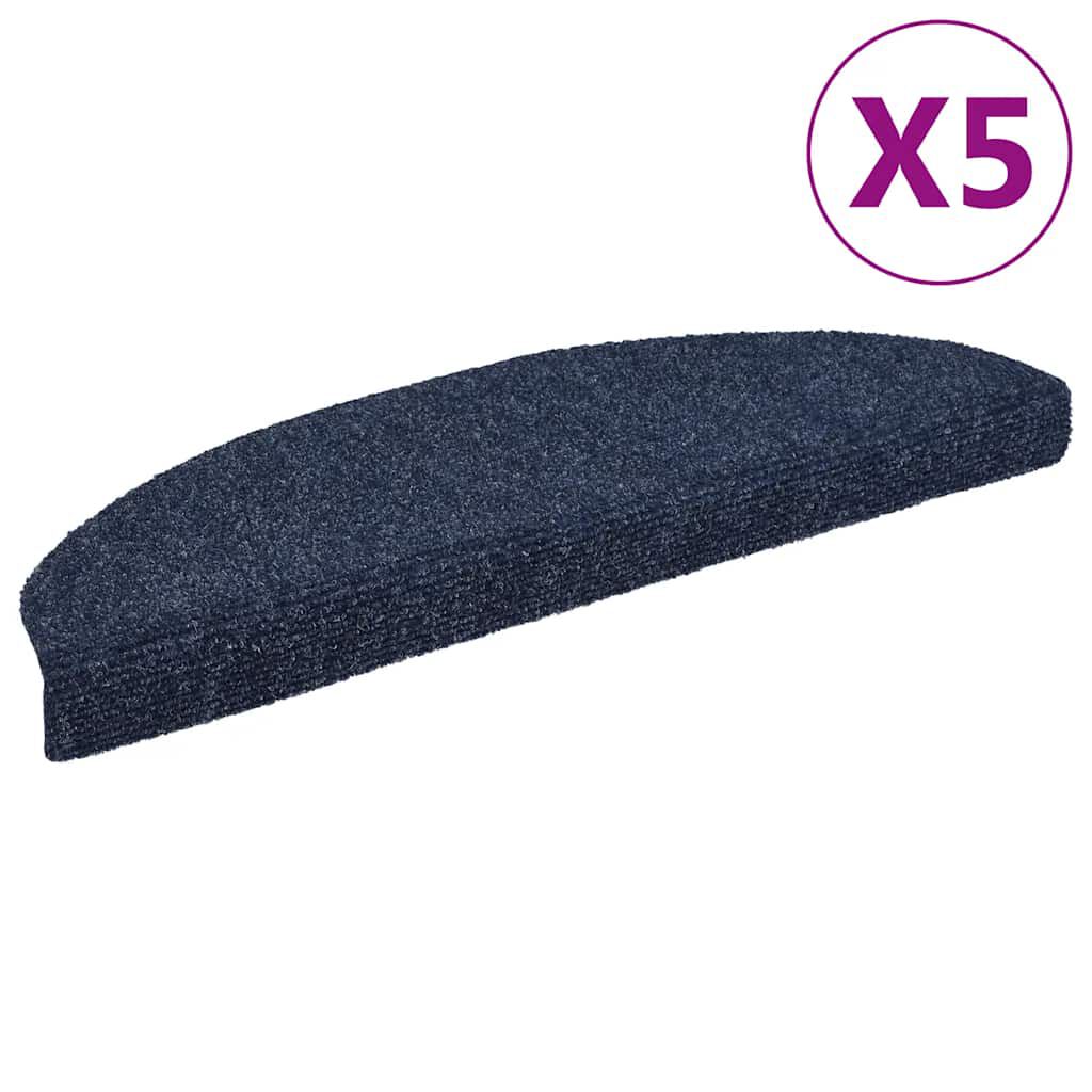 vidaXL Πατάκια Σκάλας Αυτοκόλ. 5 τεμ. Μπλε 65x21x4 εκ. Βελονιασμένα