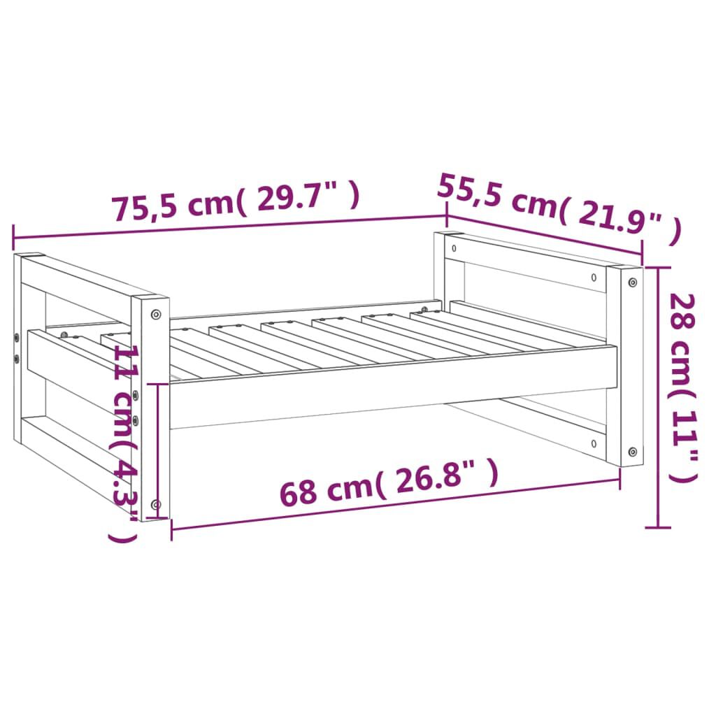 vidaXL Κρεβάτι Σκύλου Schwarz 75,5x55,5x28 εκ. από Μασίφ Ξύλο Πεύκου