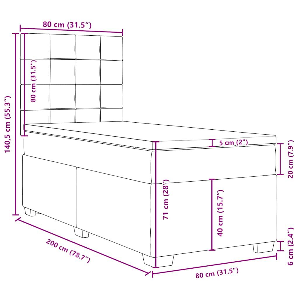 vidaXL Κρεβάτι Boxspring με Στρώμα Σκούρο Γκρι 80x200 εκ. Βελούδινο