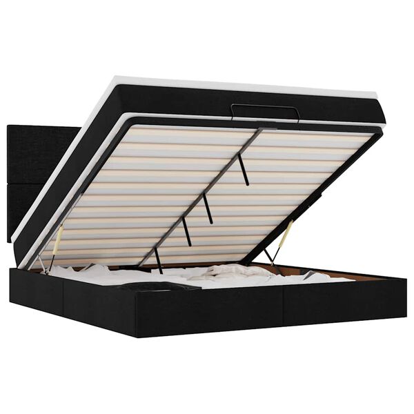 vidaXL Οθωμανικό κρεβάτι με στρώμα Μαύρο 160x200cm Ύφασμα