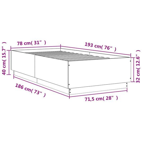 vidaXL Πλαίσιο Κρεβατιού Λευκό 75 x 190 εκ. από Επεξεργασμένο Ξύλο