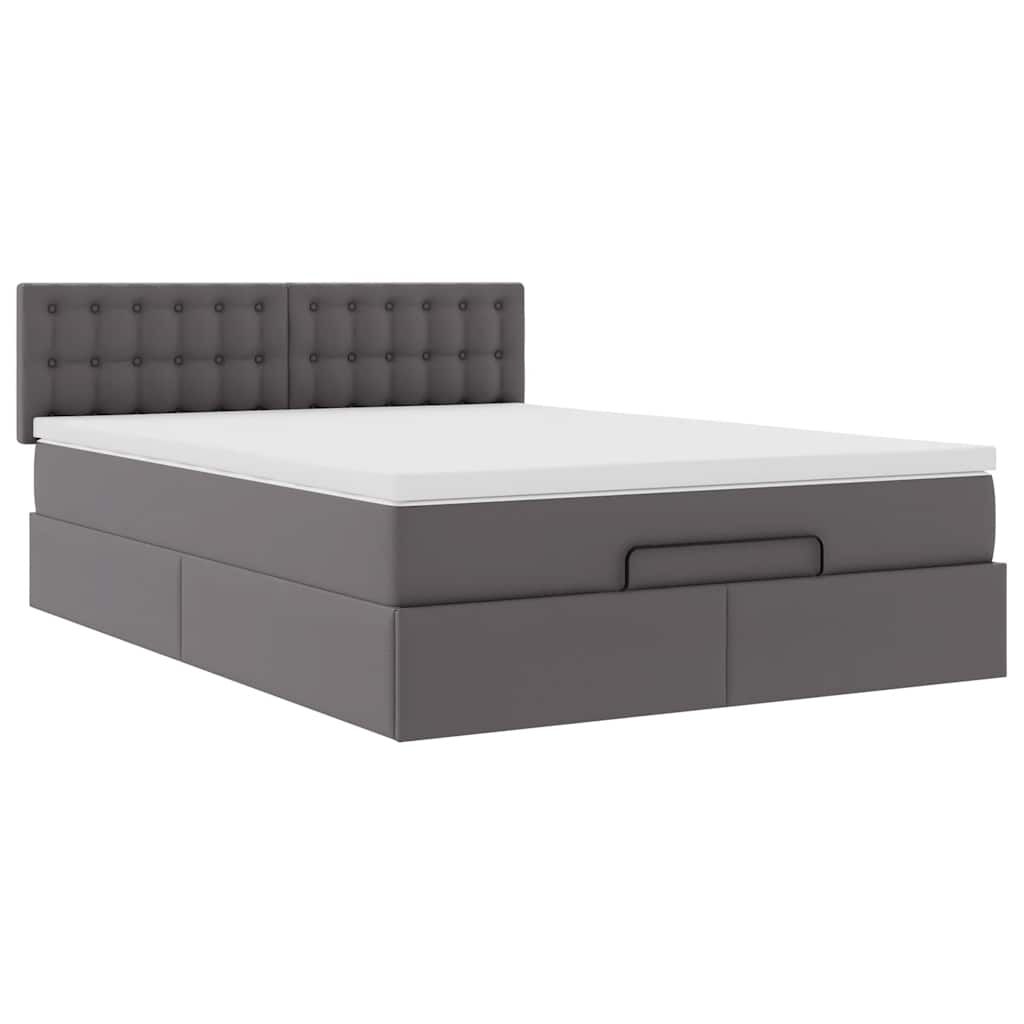 vidaXL Οθωμανικό κρεβάτι με στρώμα Γκρι 140x190cm Faux Leather